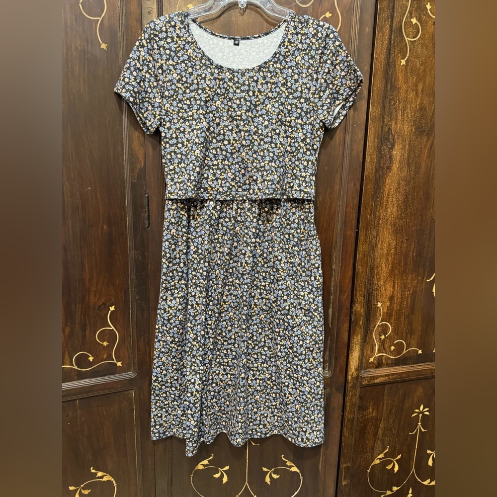 Floral MATERNITY/ NURSING Dress - Black and Yellow